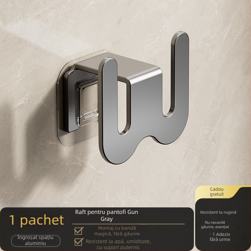 Organizator pentru papuci de baie, din oțel carbon, montat pe perete fără găuri, cu cârlig de drenaj, stil lux ușor