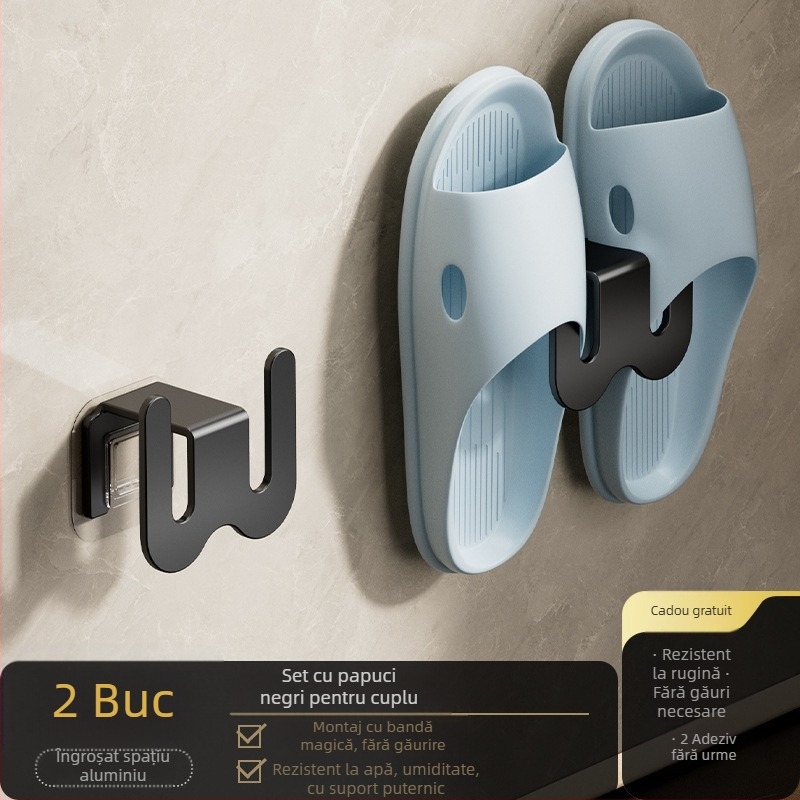 Organizator pentru papuci de baie, din oțel carbon, montat pe perete fără găuri, cu cârlig de drenaj, stil lux ușor