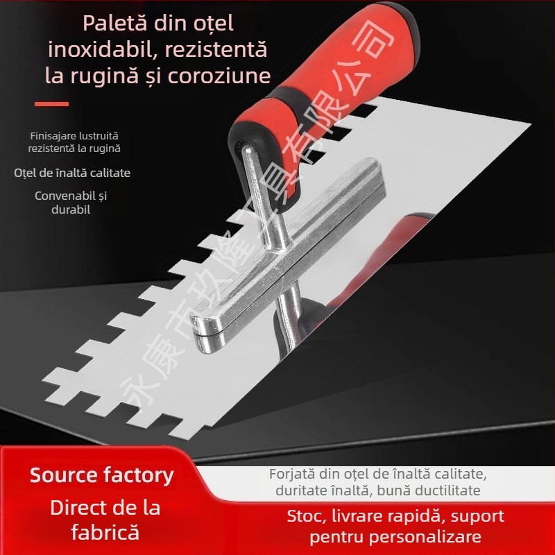 Mistrie din oțel inoxidabil, fără cuie, cu lamă zimțată pentru zidărie și tencuială (Jiulong Tools; Model: Cuțit zimțat)