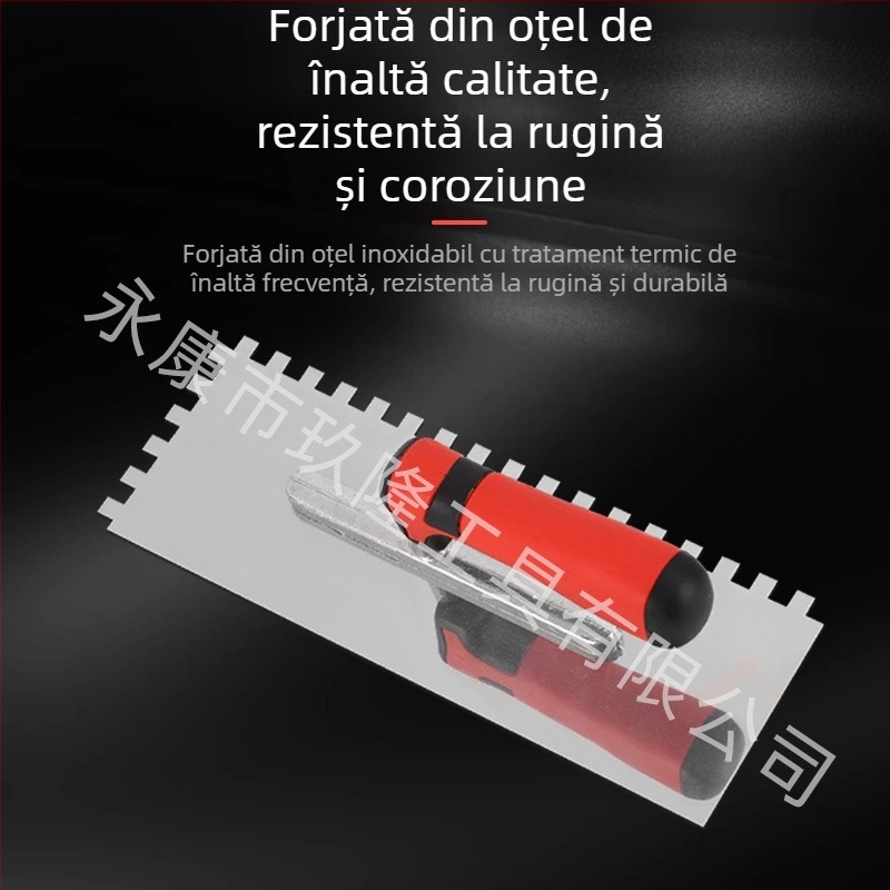 Mistrie din oțel inoxidabil, fără cuie, cu lamă zimțată pentru zidărie și tencuială (Jiulong Tools; Model: Cuțit zimțat)