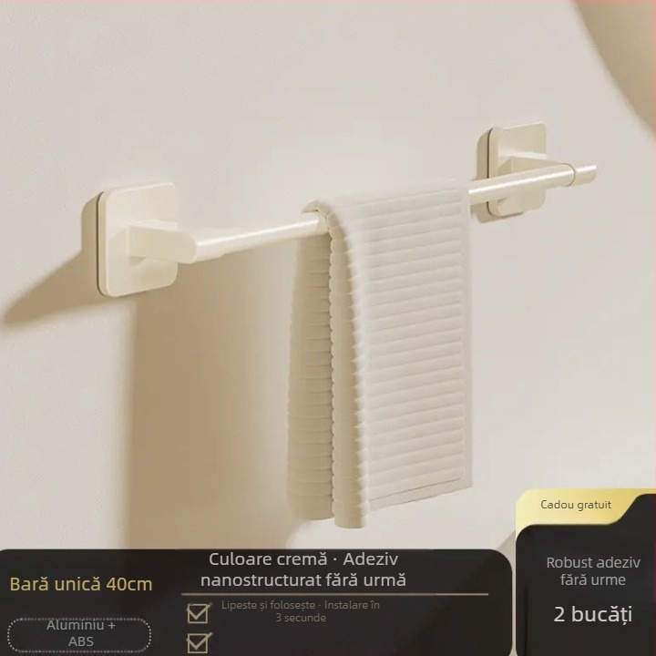 Suport pentru prosoape montat pe perete, cu un singur braț, fără găuri — aliaj de aluminiu, finisaj vopsit, capacitate de încărcare 100 kg, stil Light Luxury