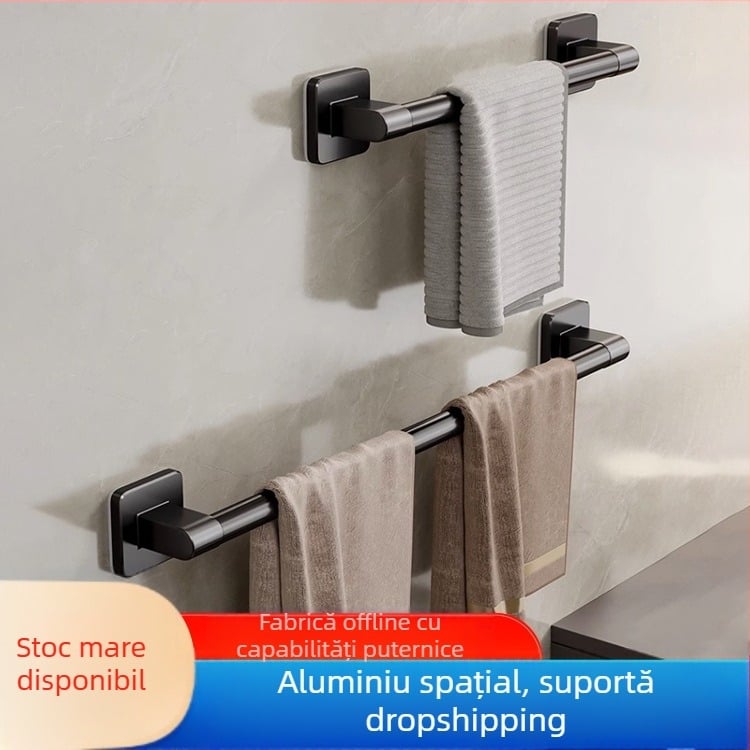 Suport pentru prosoape montat pe perete, cu un singur braț, fără găuri — aliaj de aluminiu, finisaj vopsit, capacitate de încărcare 100 kg, stil Light Luxury