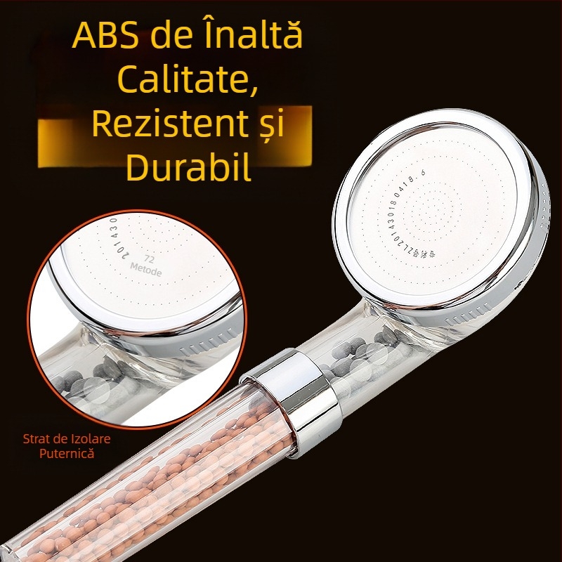 Cap de duș portabil cu ioni negativi, material ABS, moduri masaj și ploaie, montaj filetat