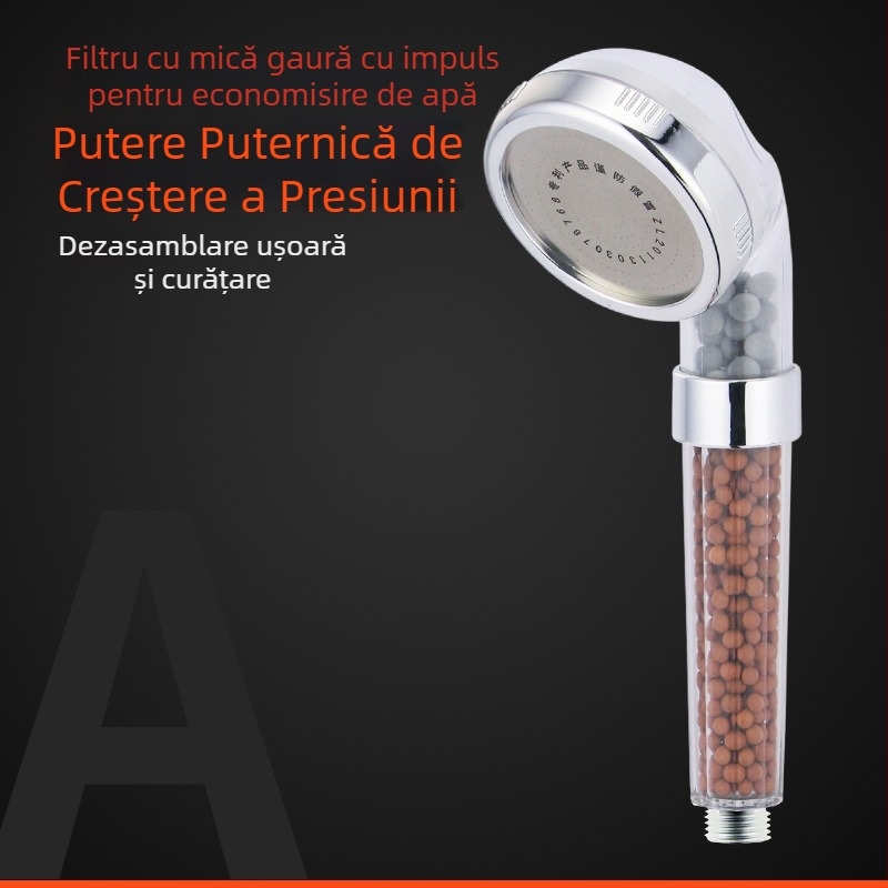 Cap de duș portabil cu ioni negativi, material ABS, moduri masaj și ploaie, montaj filetat