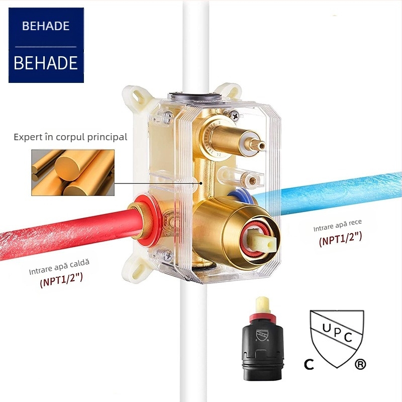 Sistem de duș încastrat, corp din cupru, funcție ploaie, formă pătrată, model 079 US Gauge