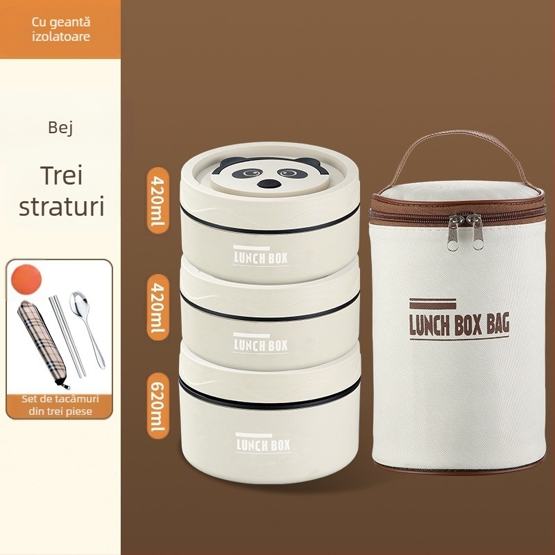 Cutie de prânz din oțel inoxidabil 304, rotundă, compatibilă cu microundele, dintr-un singur strat, imprimarea logo-ului disponibil