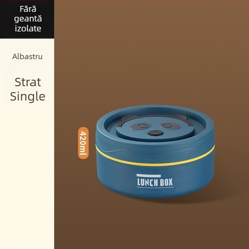 Cutie de prânz din oțel inoxidabil 304, rotundă, compatibilă cu microundele, dintr-un singur strat, imprimarea logo-ului disponibil