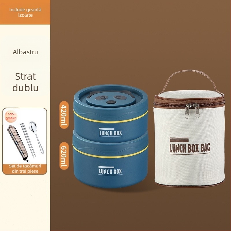 Cutie de prânz din oțel inoxidabil 304, rotundă, compatibilă cu microundele, dintr-un singur strat, imprimarea logo-ului disponibil