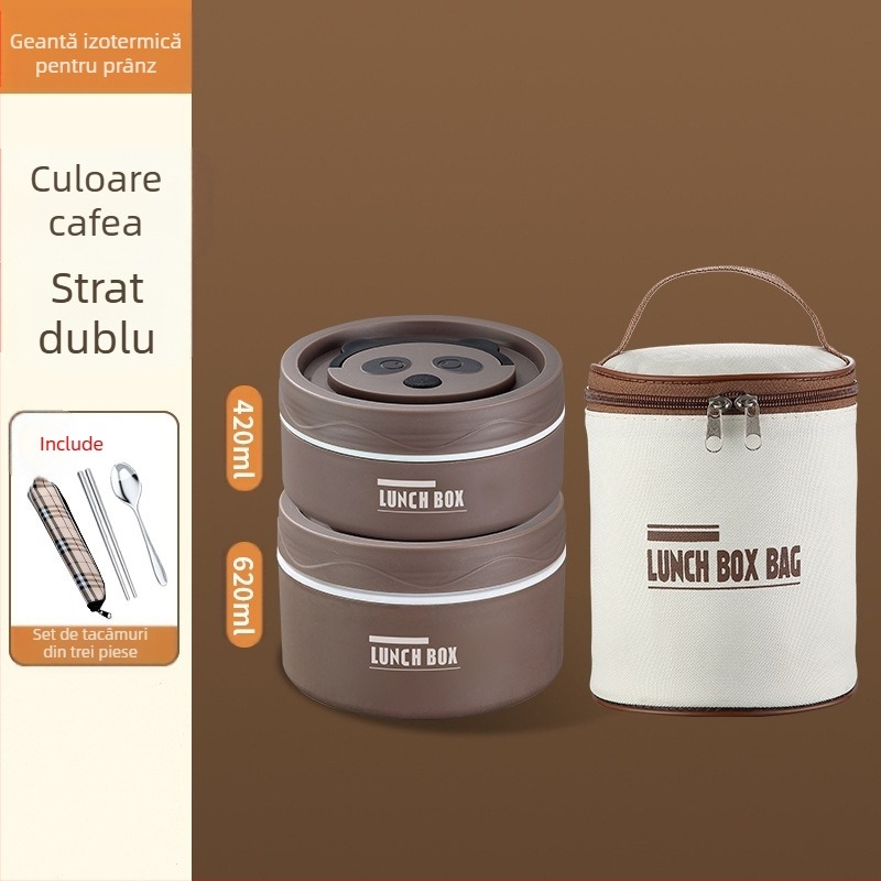 Cutie de prânz din oțel inoxidabil 304, rotundă, compatibilă cu microundele, dintr-un singur strat, imprimarea logo-ului disponibil