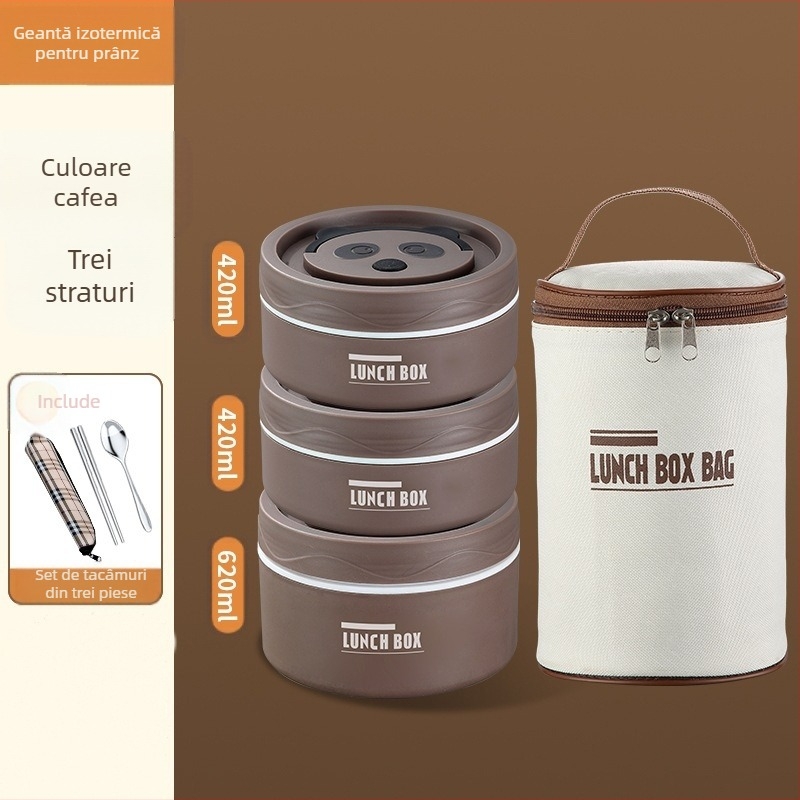 Cutie de prânz din oțel inoxidabil 304, rotundă, compatibilă cu microundele, dintr-un singur strat, imprimarea logo-ului disponibil