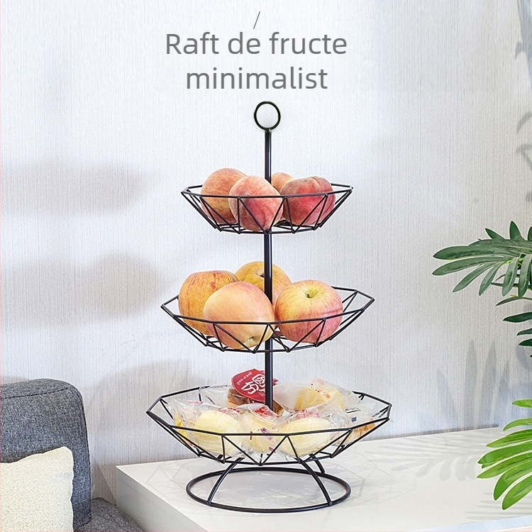 Cos de fructe din fier forjat, design nordic cu trei niveluri, stil simplu, pentru fructe, bomboane și fructe uscate, 2021 clasa întâi