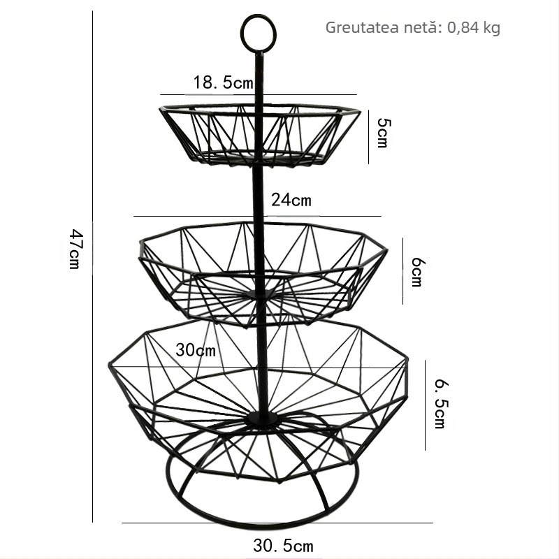 Cos de fructe din fier forjat, design nordic cu trei niveluri, stil simplu, pentru fructe, bomboane și fructe uscate, 2021 clasa întâi