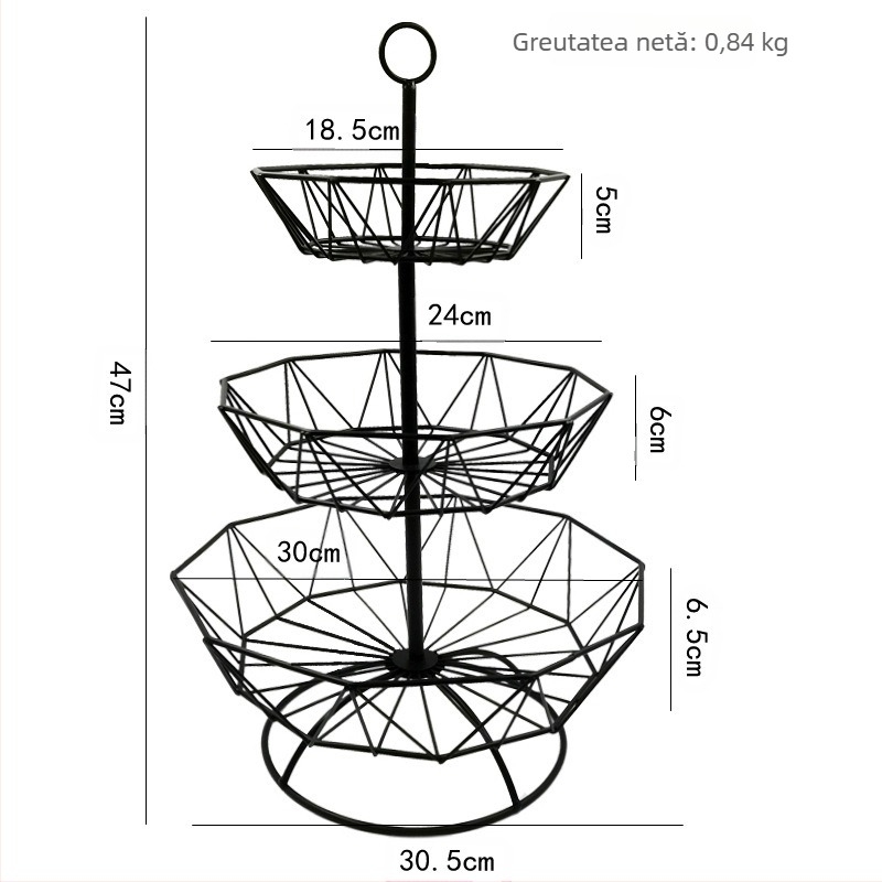Cos de fructe din fier forjat, design nordic cu trei niveluri, stil simplu, pentru fructe, bomboane și fructe uscate, 2021 clasa întâi