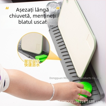 Covoraș din silicon pătrat, cu margini înguste, pentru chiuvetă, cu drenaj înclinat și protecție împotriva stropilor, disponibil în mai multe dimensiuni.