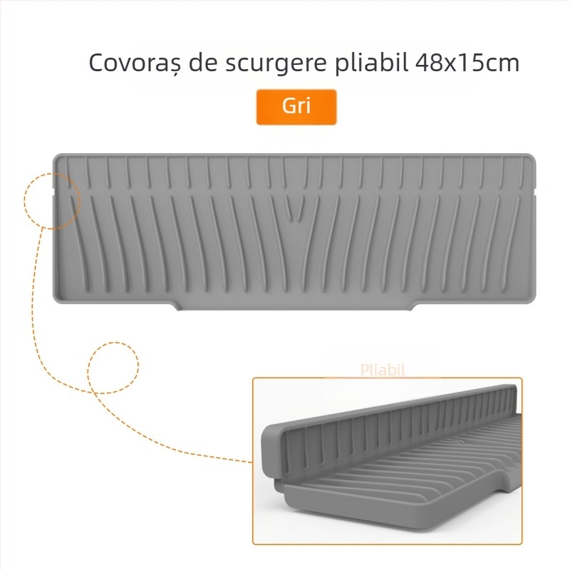 Covoraș din silicon pătrat, cu margini înguste, pentru chiuvetă, cu drenaj înclinat și protecție împotriva stropilor, disponibil în mai multe dimensiuni.