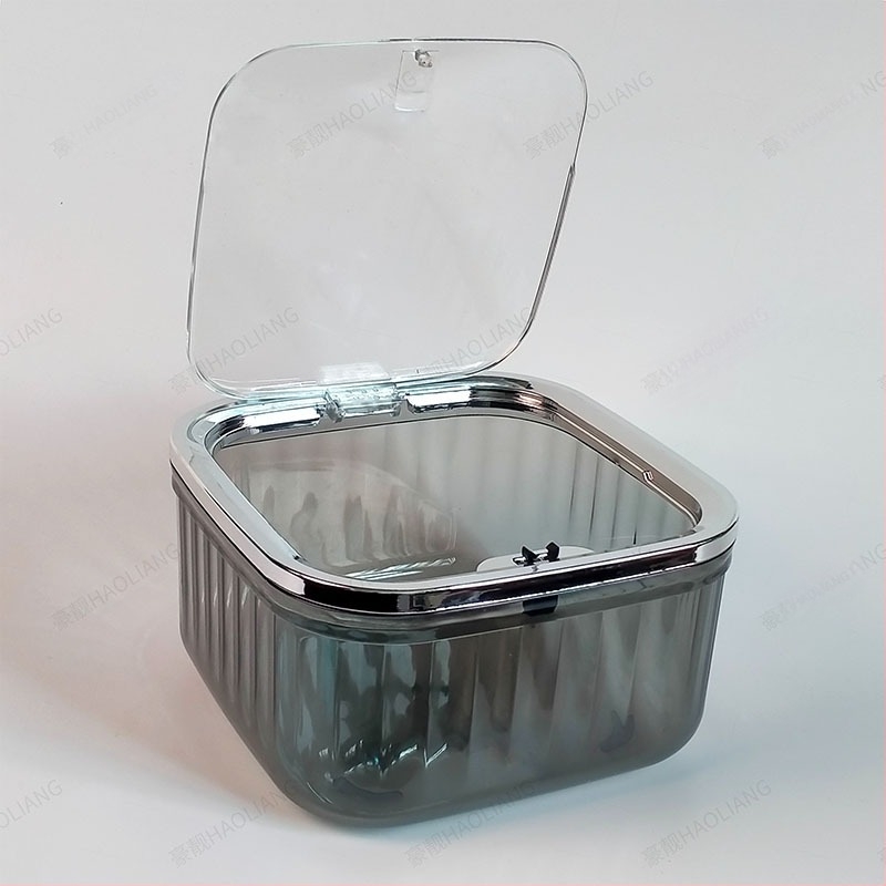 Coș de gunoi de birou din plastic, cu capac apăsat, pătrat, sub 4 L, uz casnic