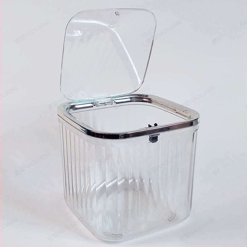 Coș de gunoi de birou din plastic, cu capac apăsat, pătrat, sub 4 L, uz casnic