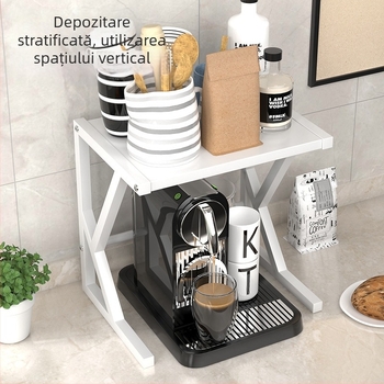 Raft de depozitare pentru cuptorul cu microunde, bucătărie – blat, oțel carbon, extensibil, două niveluri, multifuncțional
