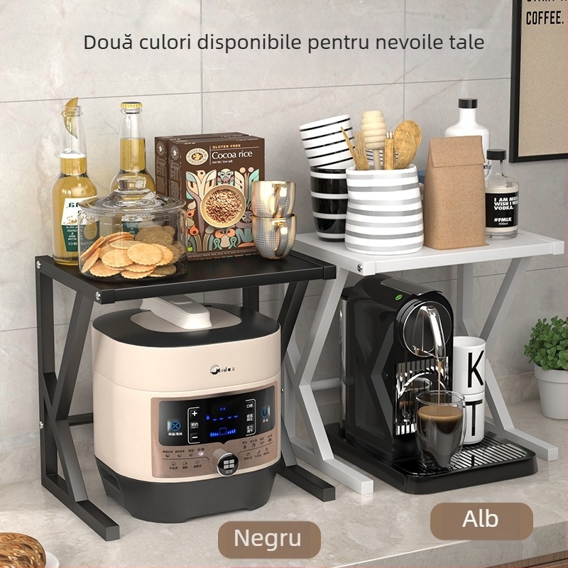 Raft de depozitare pentru cuptorul cu microunde, bucătărie – blat, oțel carbon, extensibil, două niveluri, multifuncțional
