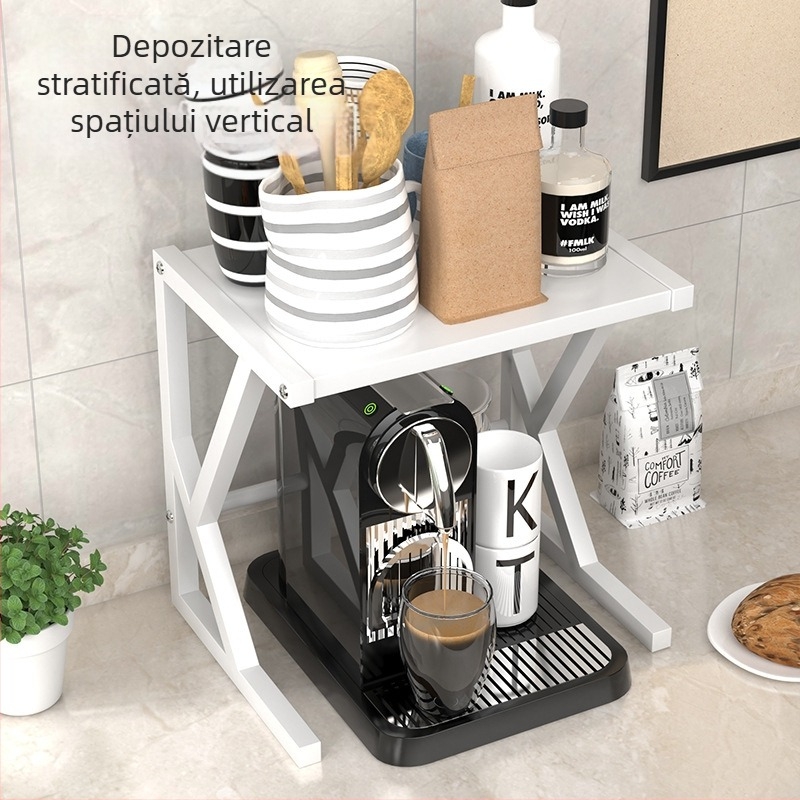 Raft de depozitare pentru cuptorul cu microunde, bucătărie – blat, oțel carbon, extensibil, două niveluri, multifuncțional