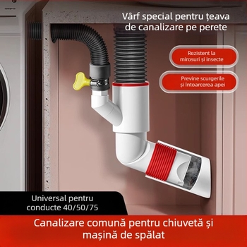 Valvă de drenaj montată pe perete cu ABS+silicon, acțiune de tragere în sus, tip drenaj britanic, stil modern minimalist (Lj wall row)