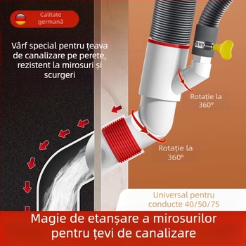 Valvă de drenaj montată pe perete cu ABS+silicon, acțiune de tragere în sus, tip drenaj britanic, stil modern minimalist (Lj wall row)