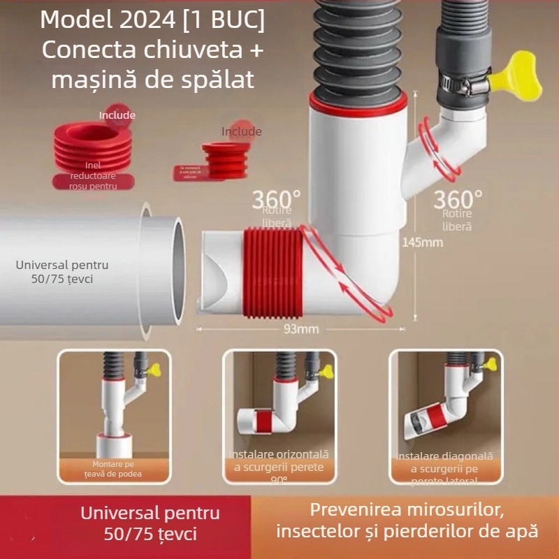 Valvă de drenaj montată pe perete cu ABS+silicon, acțiune de tragere în sus, tip drenaj britanic, stil modern minimalist (Lj wall row)