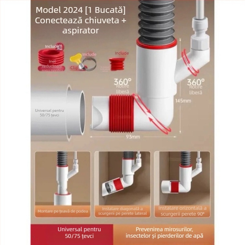 Valvă de drenaj montată pe perete cu ABS+silicon, acțiune de tragere în sus, tip drenaj britanic, stil modern minimalist (Lj wall row)