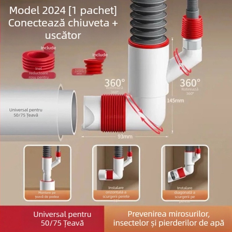 Valvă de drenaj montată pe perete cu ABS+silicon, acțiune de tragere în sus, tip drenaj britanic, stil modern minimalist (Lj wall row)