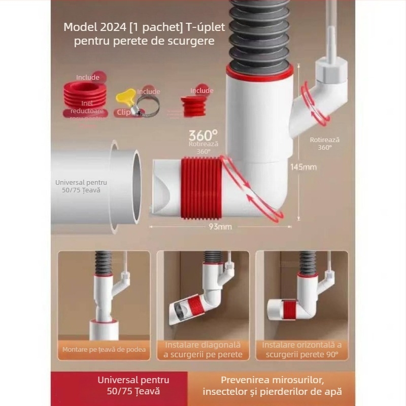 Valvă de drenaj montată pe perete cu ABS+silicon, acțiune de tragere în sus, tip drenaj britanic, stil modern minimalist (Lj wall row)