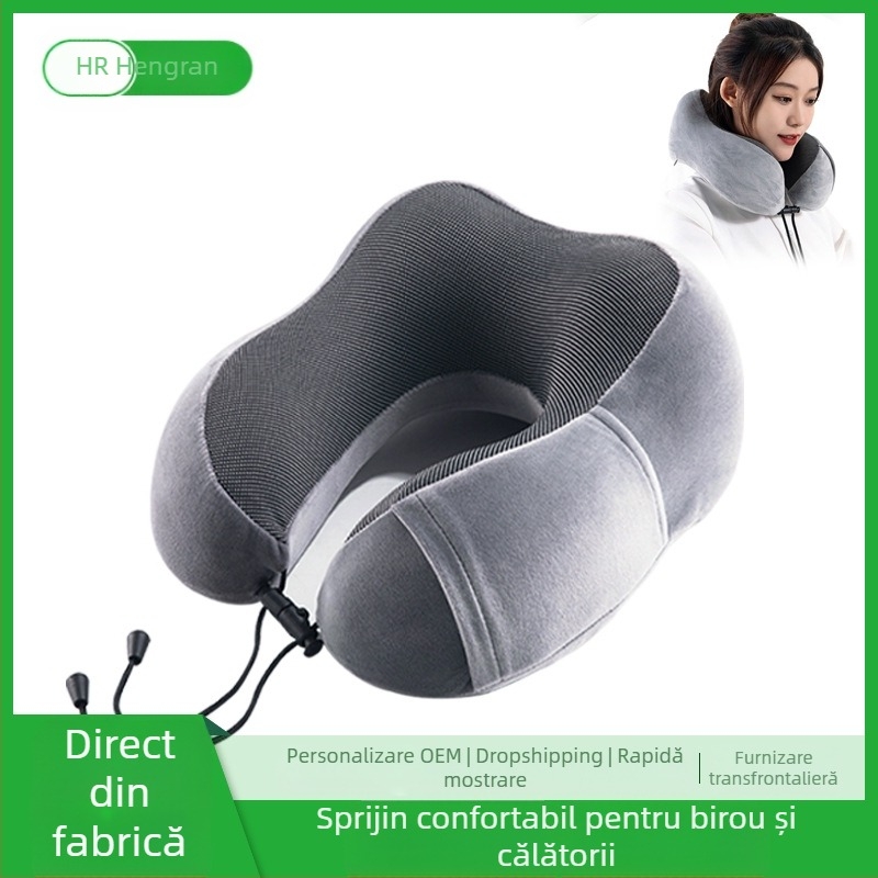 Pernă de gât în formă U, din spumă memory, pentru pauze la birou și călătorii, suport cervical, pernă de gât pentru avion pentru adulți