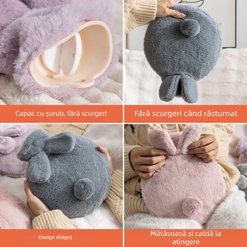 Sticlă cu apă caldă din pluș, design drăguț; PVC de înaltă densitate; încălzire prin umplere cu apă; utilizare multiplă pentru mâini, picioare, talie, abdomen, cap și spate; duală utilizare cald și rece.