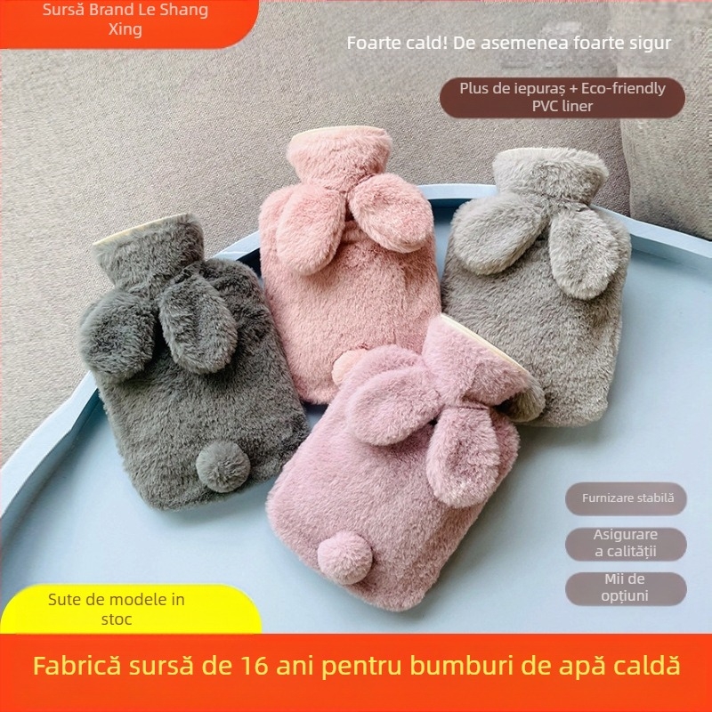 Sticlă cu apă caldă din pluș, design drăguț; PVC de înaltă densitate; încălzire prin umplere cu apă; utilizare multiplă pentru mâini, picioare, talie, abdomen, cap și spate; duală utilizare cald și rece.