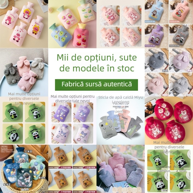Sticlă cu apă caldă din pluș, design drăguț; PVC de înaltă densitate; încălzire prin umplere cu apă; utilizare multiplă pentru mâini, picioare, talie, abdomen, cap și spate; duală utilizare cald și rece.