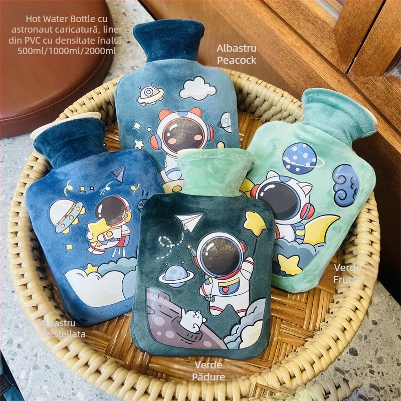 Sticlă cu apă caldă din pluș, design drăguț; PVC de înaltă densitate; încălzire prin umplere cu apă; utilizare multiplă pentru mâini, picioare, talie, abdomen, cap și spate; duală utilizare cald și rece.