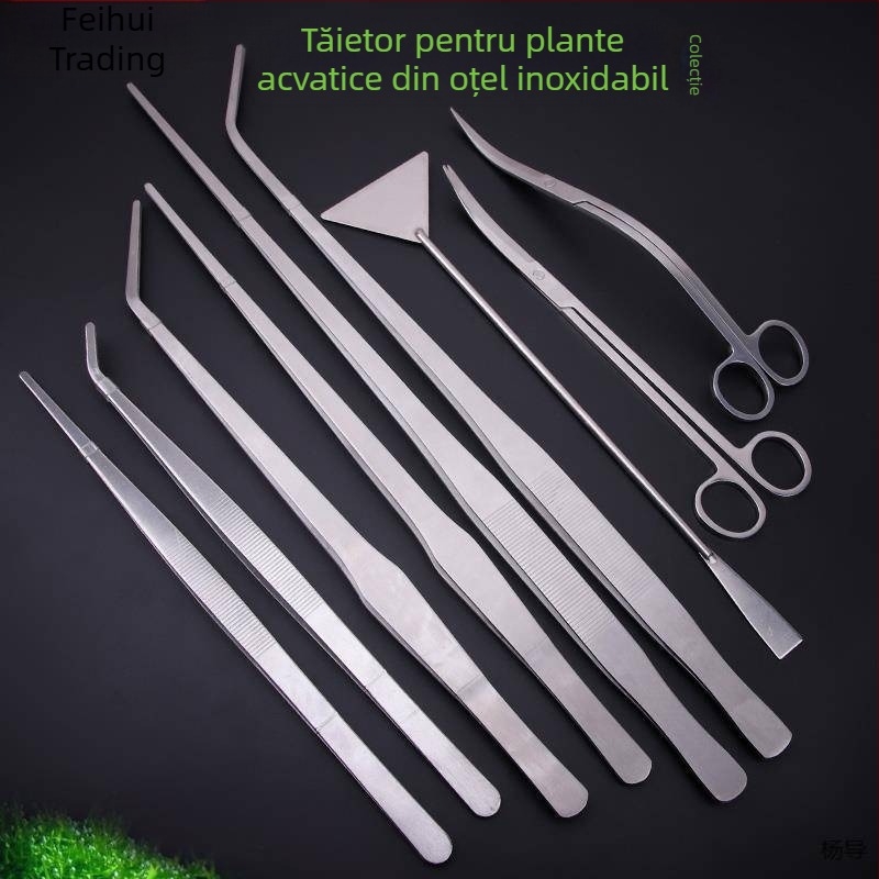 Pincete din oțel inoxidabil cu cap rotund, antiderapante, lungi pentru acvariu (Yang Dao) - mâner: Alt material; vârf: Alt material; origine: China
