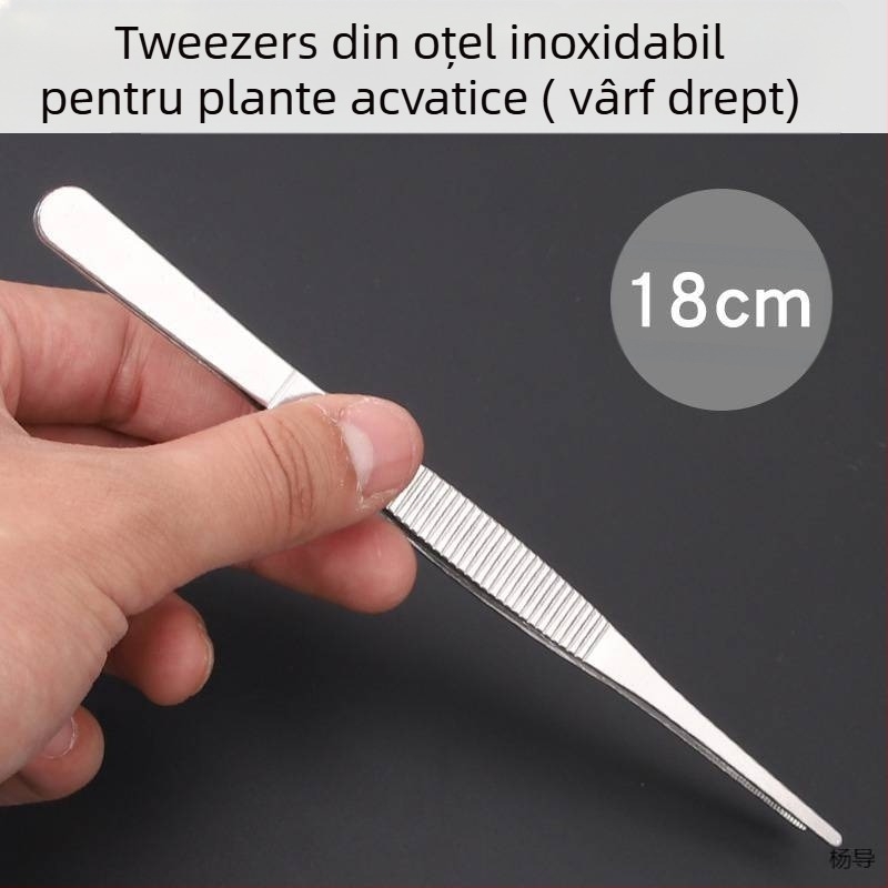 Pincete din oțel inoxidabil cu cap rotund, antiderapante, lungi pentru acvariu (Yang Dao) - mâner: Alt material; vârf: Alt material; origine: China