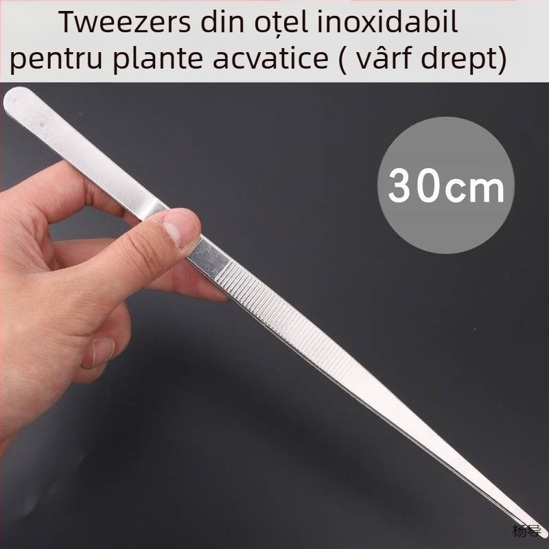 Pincete din oțel inoxidabil cu cap rotund, antiderapante, lungi pentru acvariu (Yang Dao) - mâner: Alt material; vârf: Alt material; origine: China