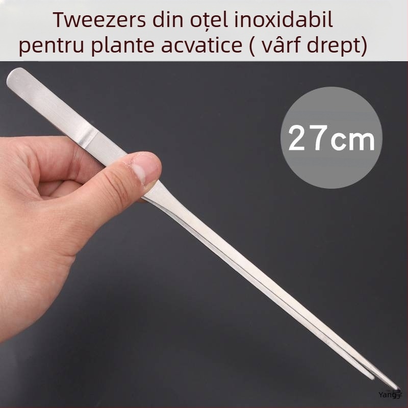 Pincete din oțel inoxidabil cu cap rotund, antiderapante, lungi pentru acvariu (Yang Dao) - mâner: Alt material; vârf: Alt material; origine: China