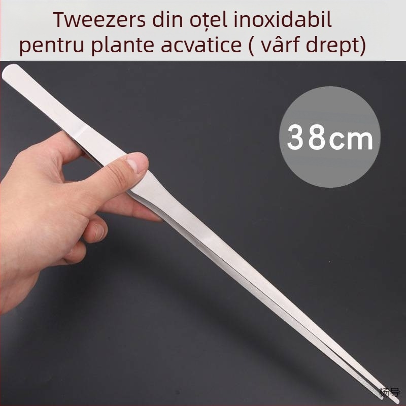 Pincete din oțel inoxidabil cu cap rotund, antiderapante, lungi pentru acvariu (Yang Dao) - mâner: Alt material; vârf: Alt material; origine: China
