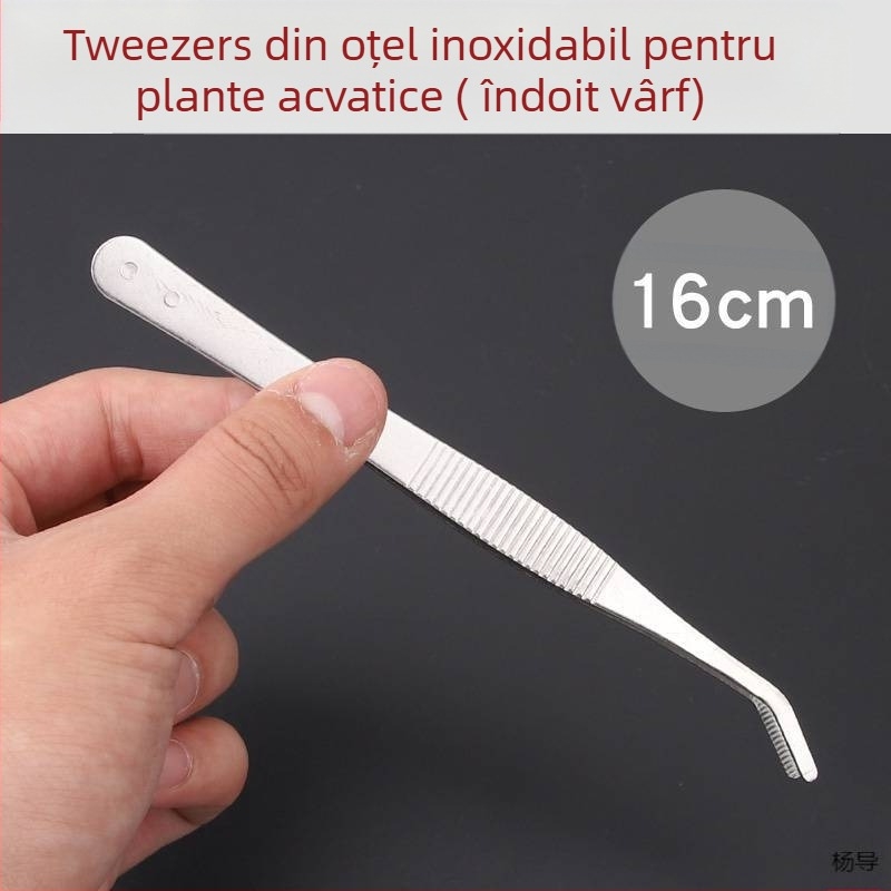 Pincete din oțel inoxidabil cu cap rotund, antiderapante, lungi pentru acvariu (Yang Dao) - mâner: Alt material; vârf: Alt material; origine: China