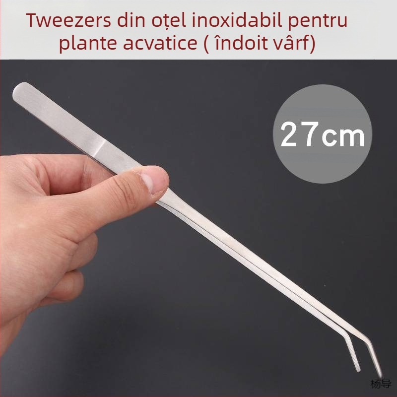 Pincete din oțel inoxidabil cu cap rotund, antiderapante, lungi pentru acvariu (Yang Dao) - mâner: Alt material; vârf: Alt material; origine: China