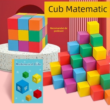 Cuburi educaționale din lemn pentru matematică: lemn, vârsta 7–14 ani, 0–38 bucăți, vopsea pe bază de apă, placă de densitate