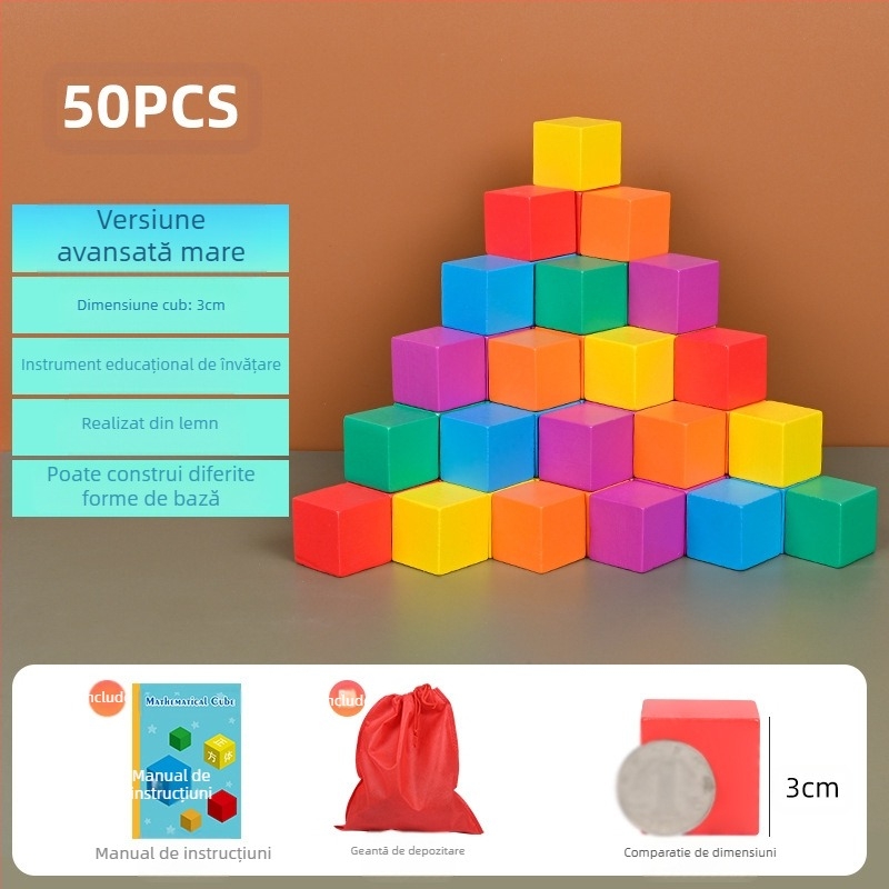 Cuburi educaționale din lemn pentru matematică: lemn, vârsta 7–14 ani, 0–38 bucăți, vopsea pe bază de apă, placă de densitate