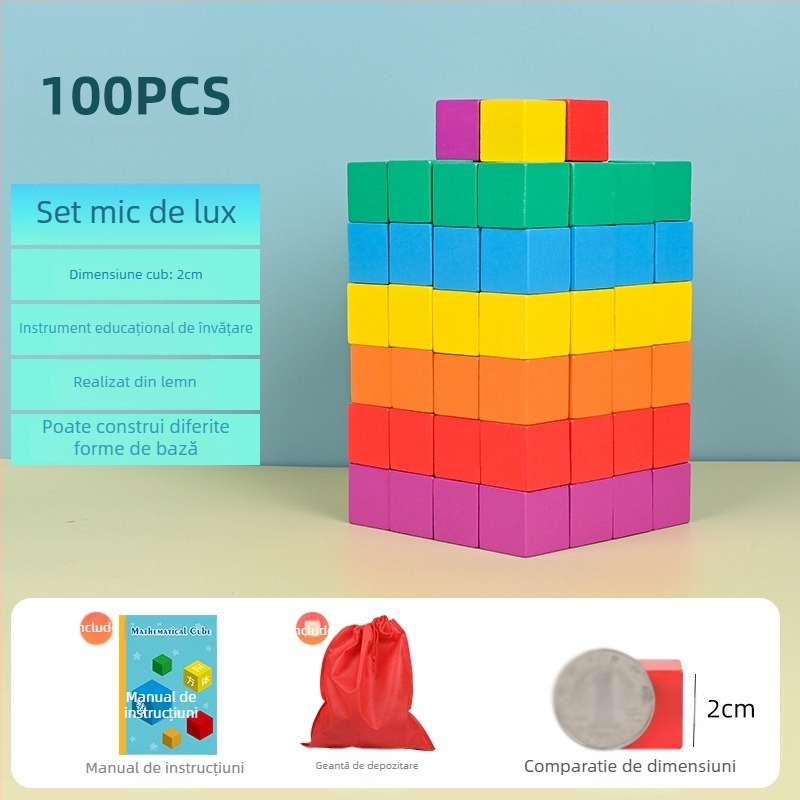 Cuburi educaționale din lemn pentru matematică: lemn, vârsta 7–14 ani, 0–38 bucăți, vopsea pe bază de apă, placă de densitate