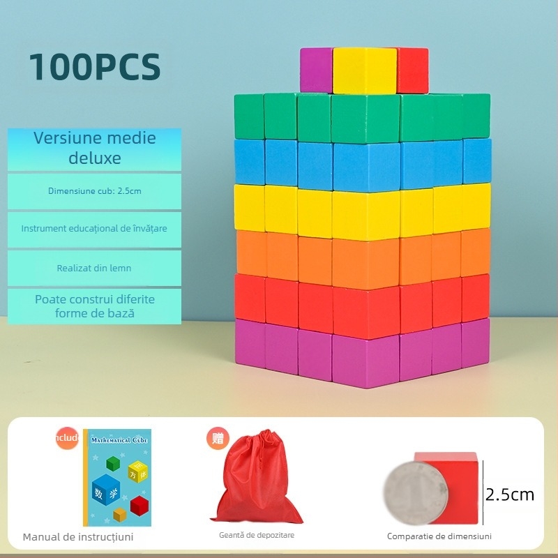 Cuburi educaționale din lemn pentru matematică: lemn, vârsta 7–14 ani, 0–38 bucăți, vopsea pe bază de apă, placă de densitate