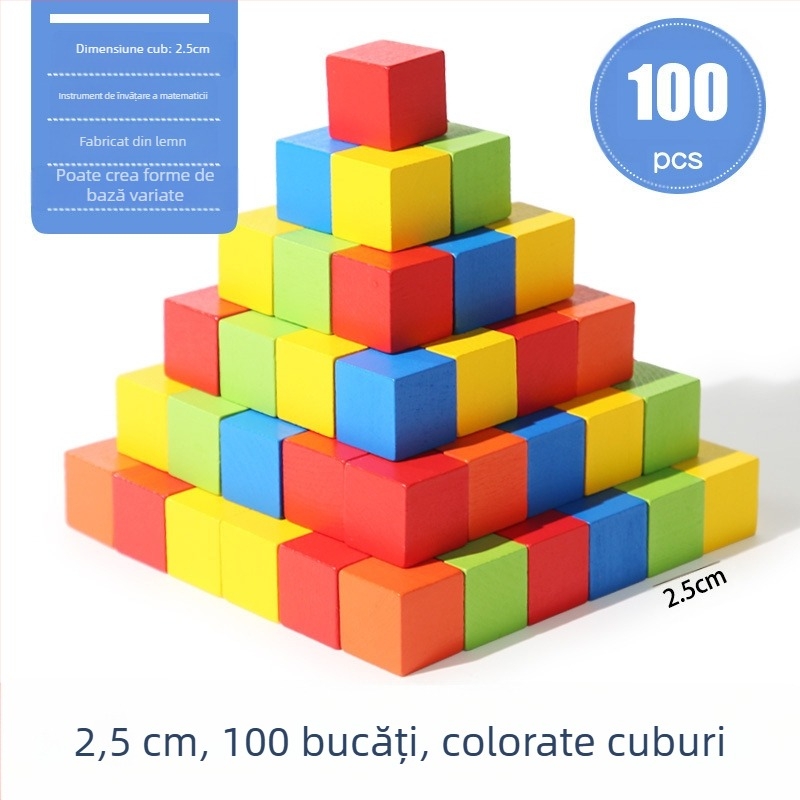 Cuburi educaționale din lemn pentru matematică: lemn, vârsta 7–14 ani, 0–38 bucăți, vopsea pe bază de apă, placă de densitate