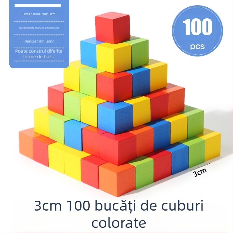 Cuburi educaționale din lemn pentru matematică: lemn, vârsta 7–14 ani, 0–38 bucăți, vopsea pe bază de apă, placă de densitate