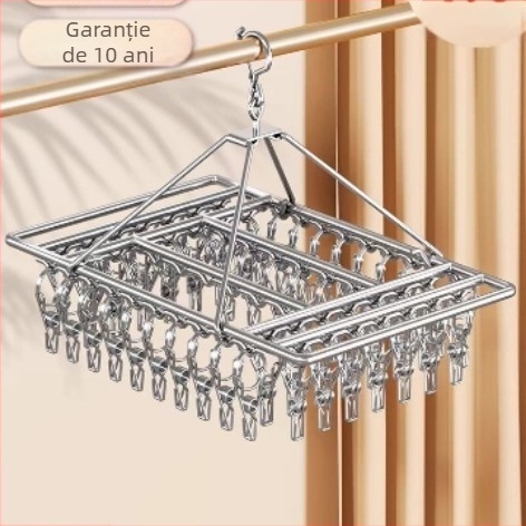 Uscător din oțel inoxidabil cu mai multe clipsuri, pliabil, pentru șosete, lenjerie și eșarfe