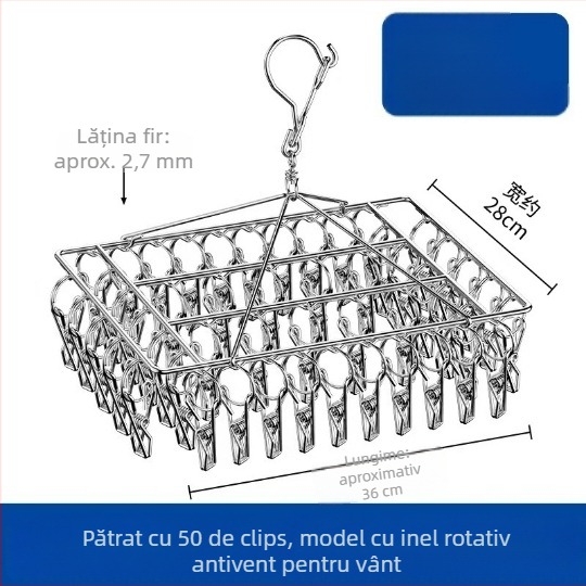 Uscător din oțel inoxidabil cu mai multe clipsuri, pliabil, pentru șosete, lenjerie și eșarfe